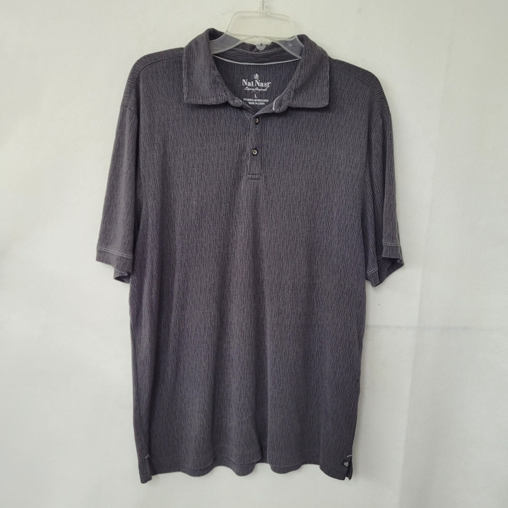 Nat Nast Luxury Originals Mens Large Gray Textured Modal Blend Polo Shirt L
